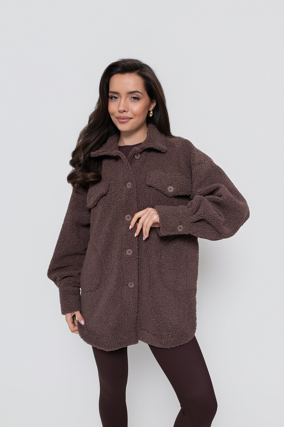 Chemise chaude pour femme en agneau, boutonnée
