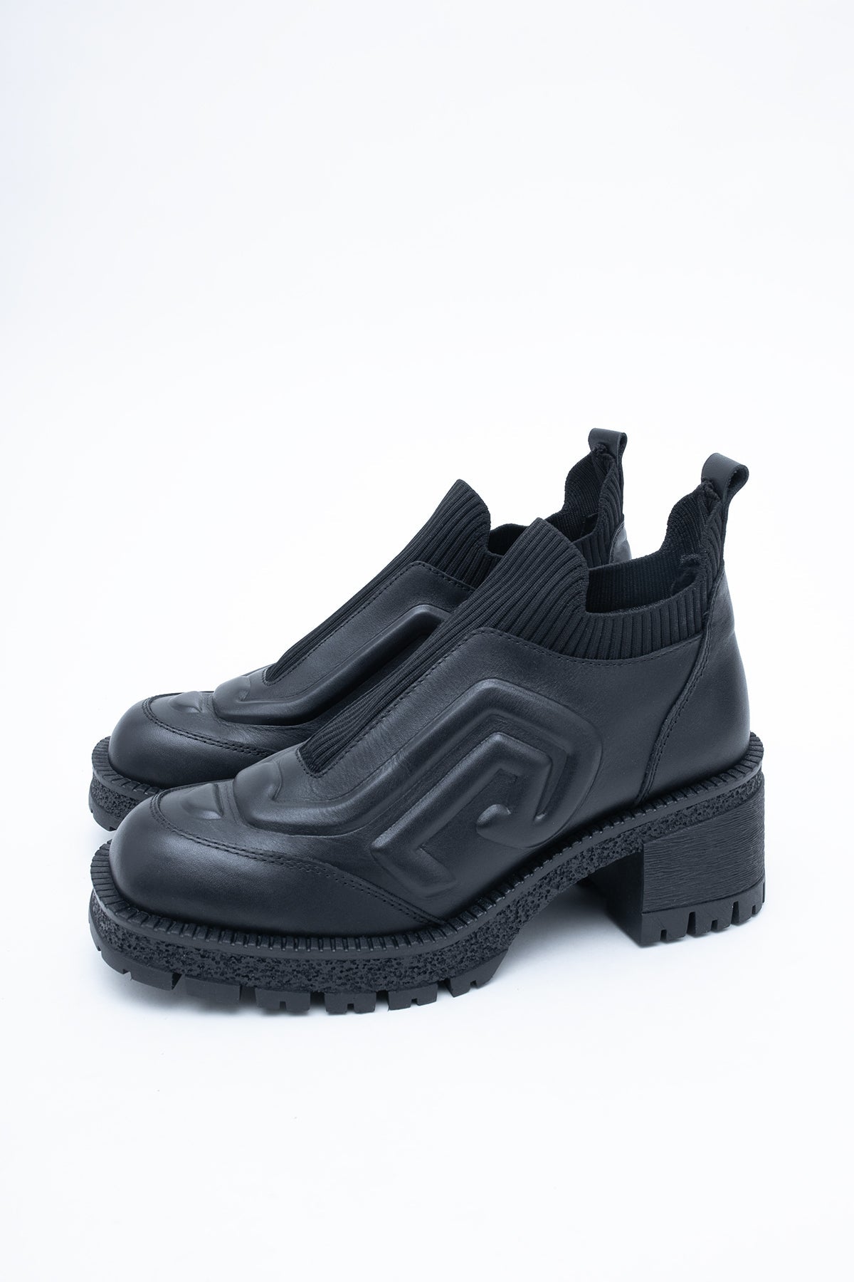 Bottines en cuir à enfiler, à semelle épaisse