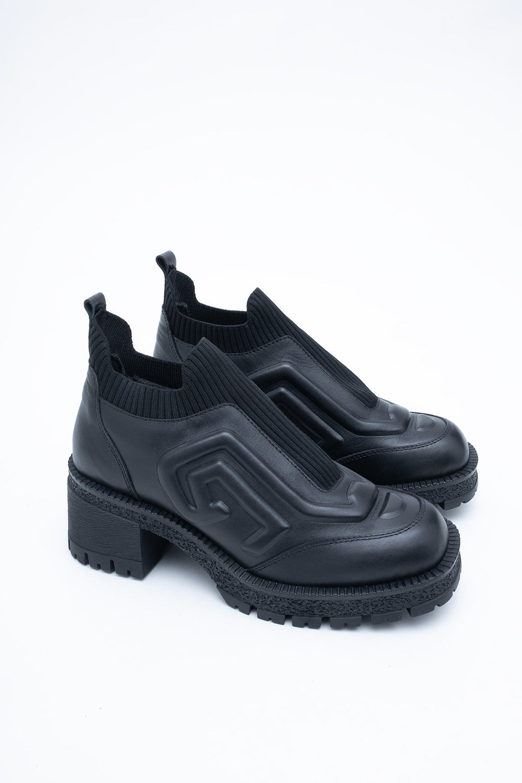 Bottines en cuir à enfiler, à semelle épaisse
