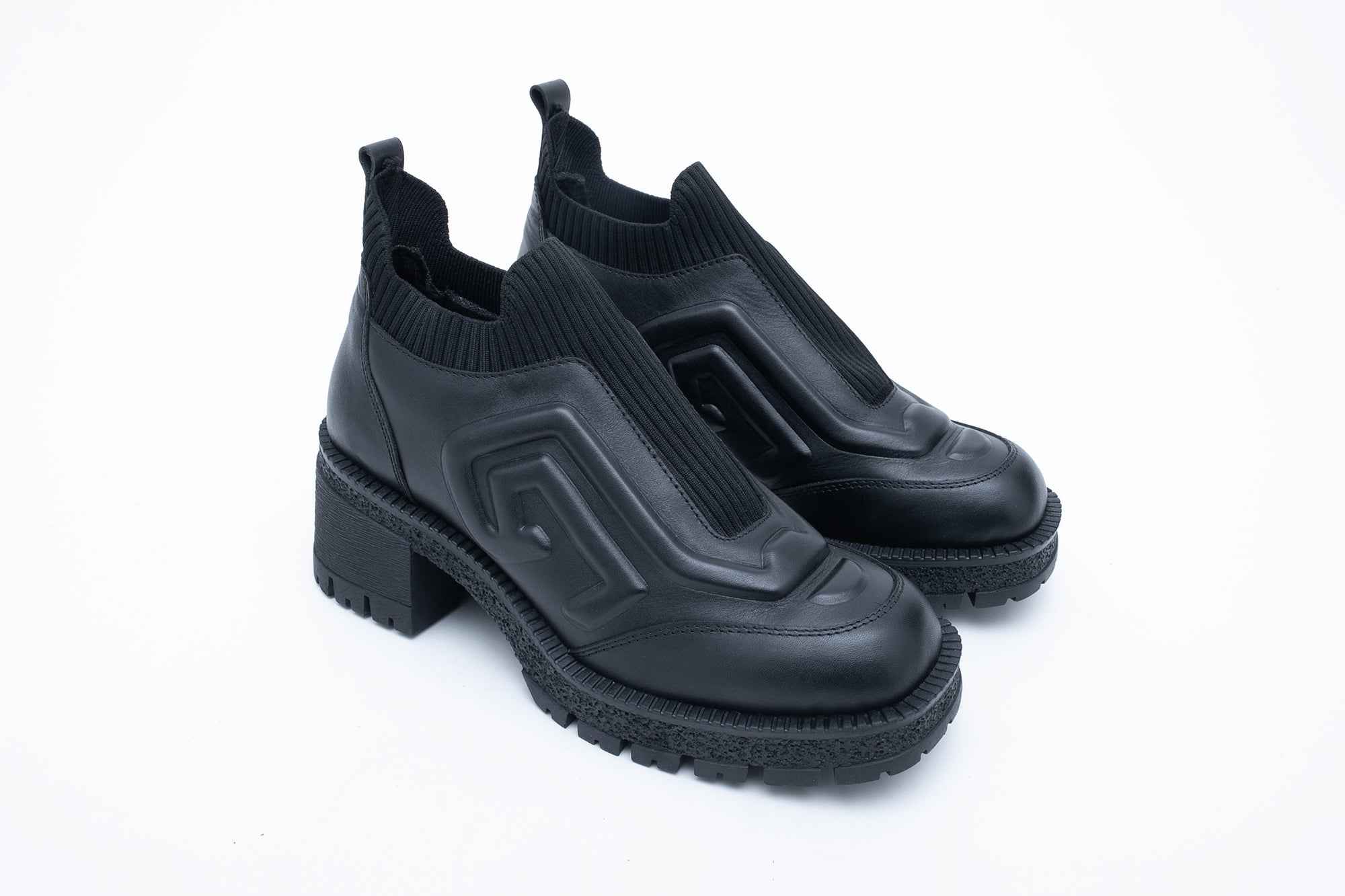Bottines en cuir à enfiler, à semelle épaisse