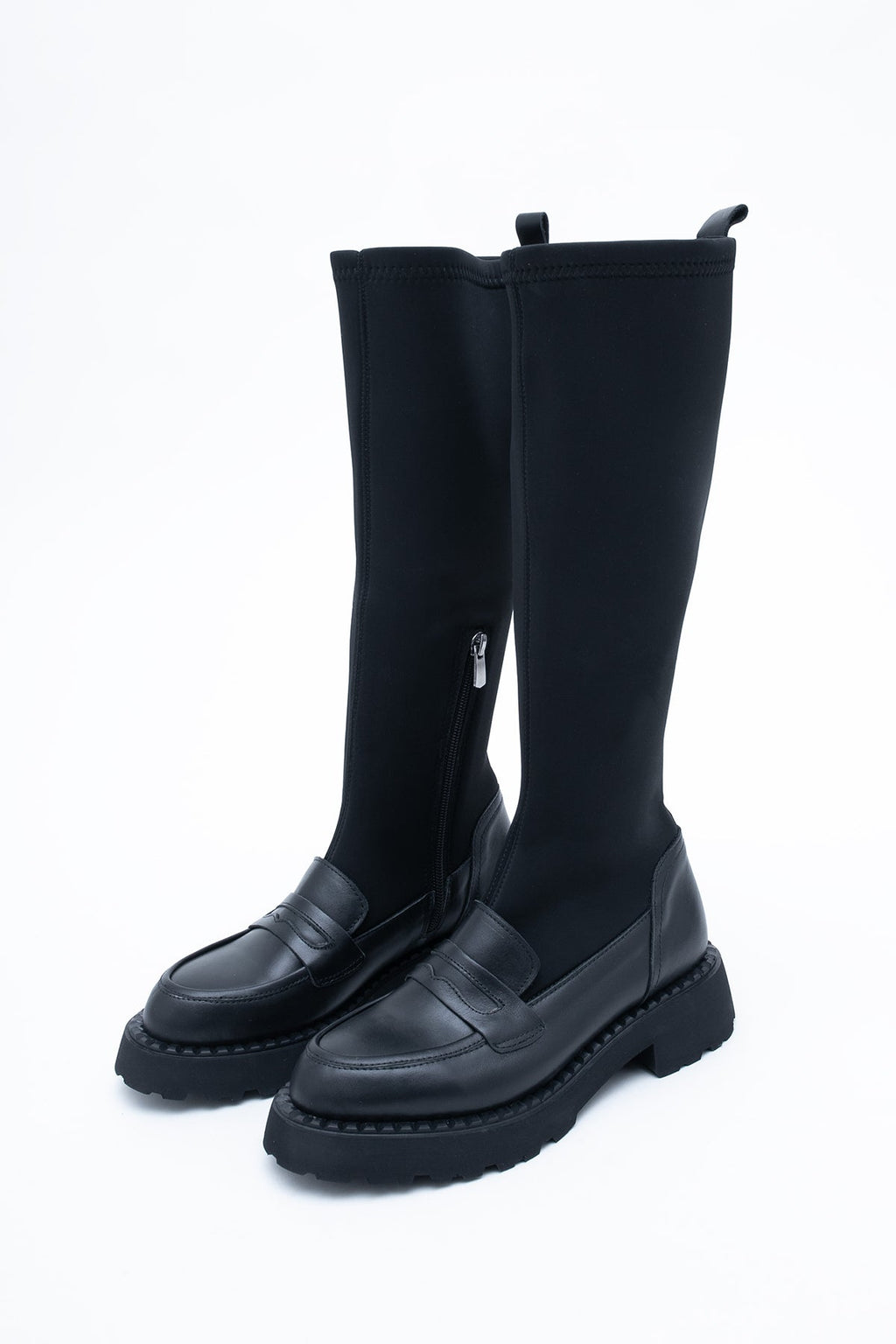 Bottes noires élastiques à semelle épaisse