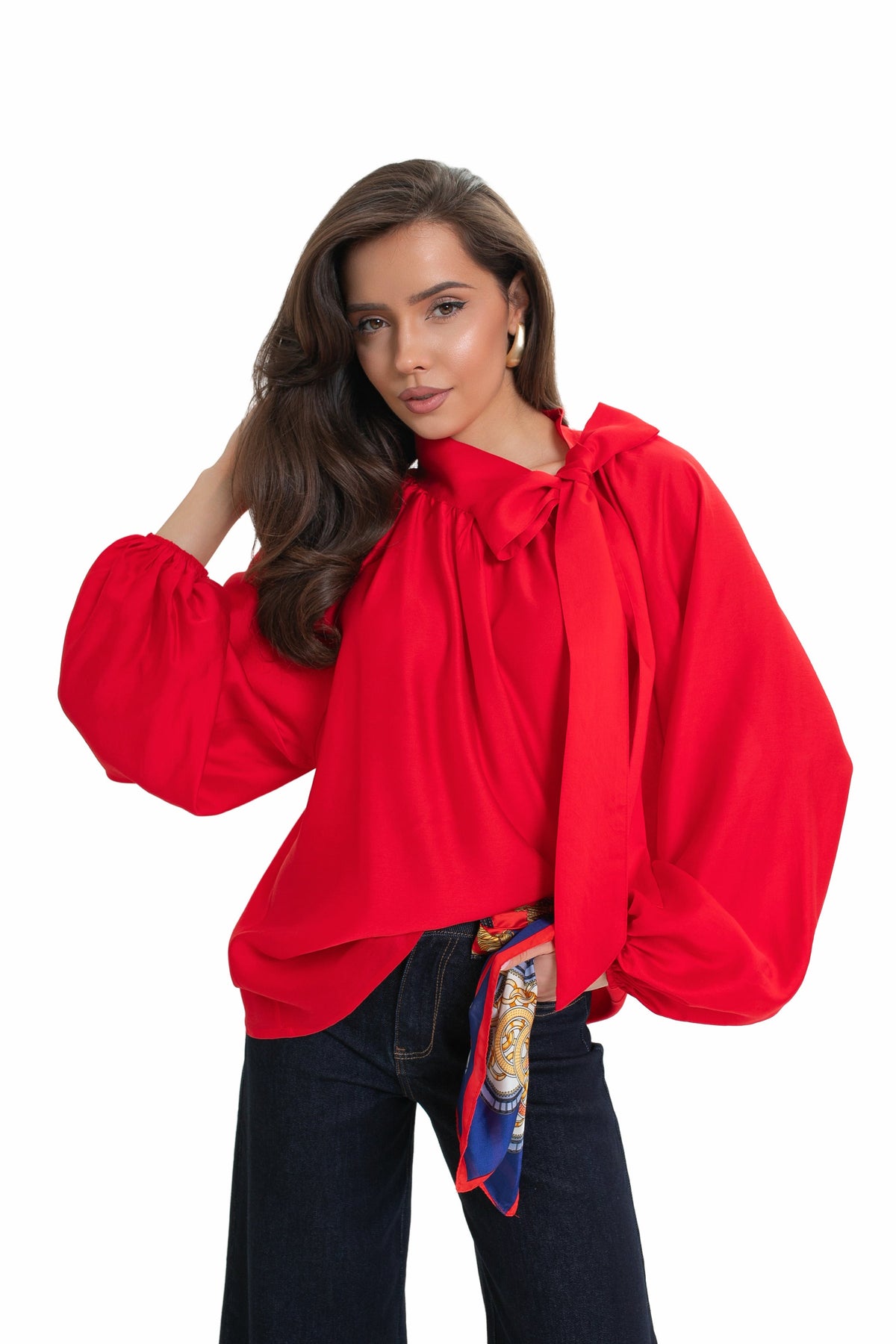 Camisa Elegante para Mulher com Laço e Mangas Bufantes