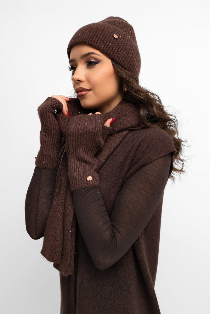 Ensemble en laine – bonnet, écharpe et gants – Bastet par Agnieszka Włodarczyk