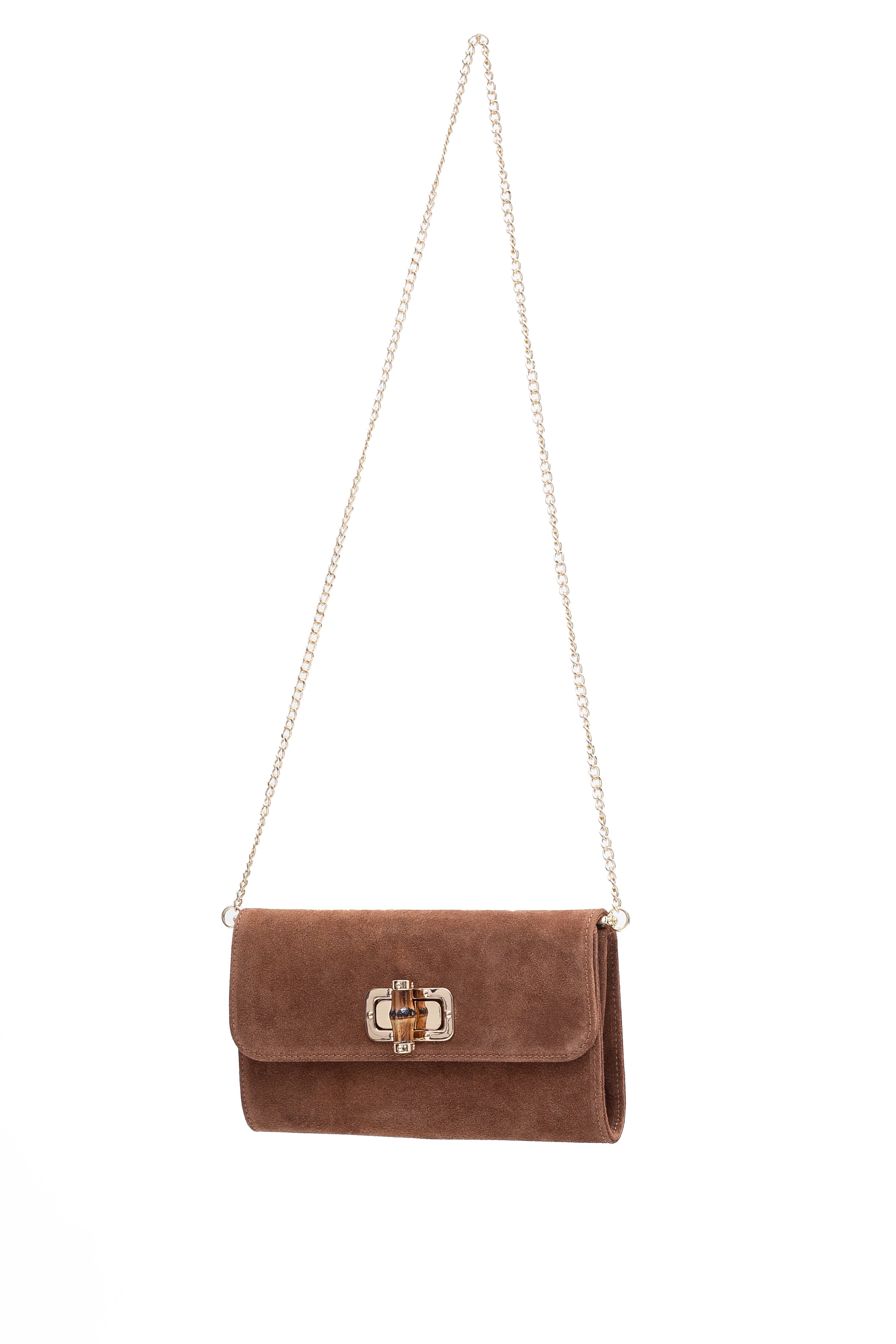 Sac à main en daim avec fermoir en bambou