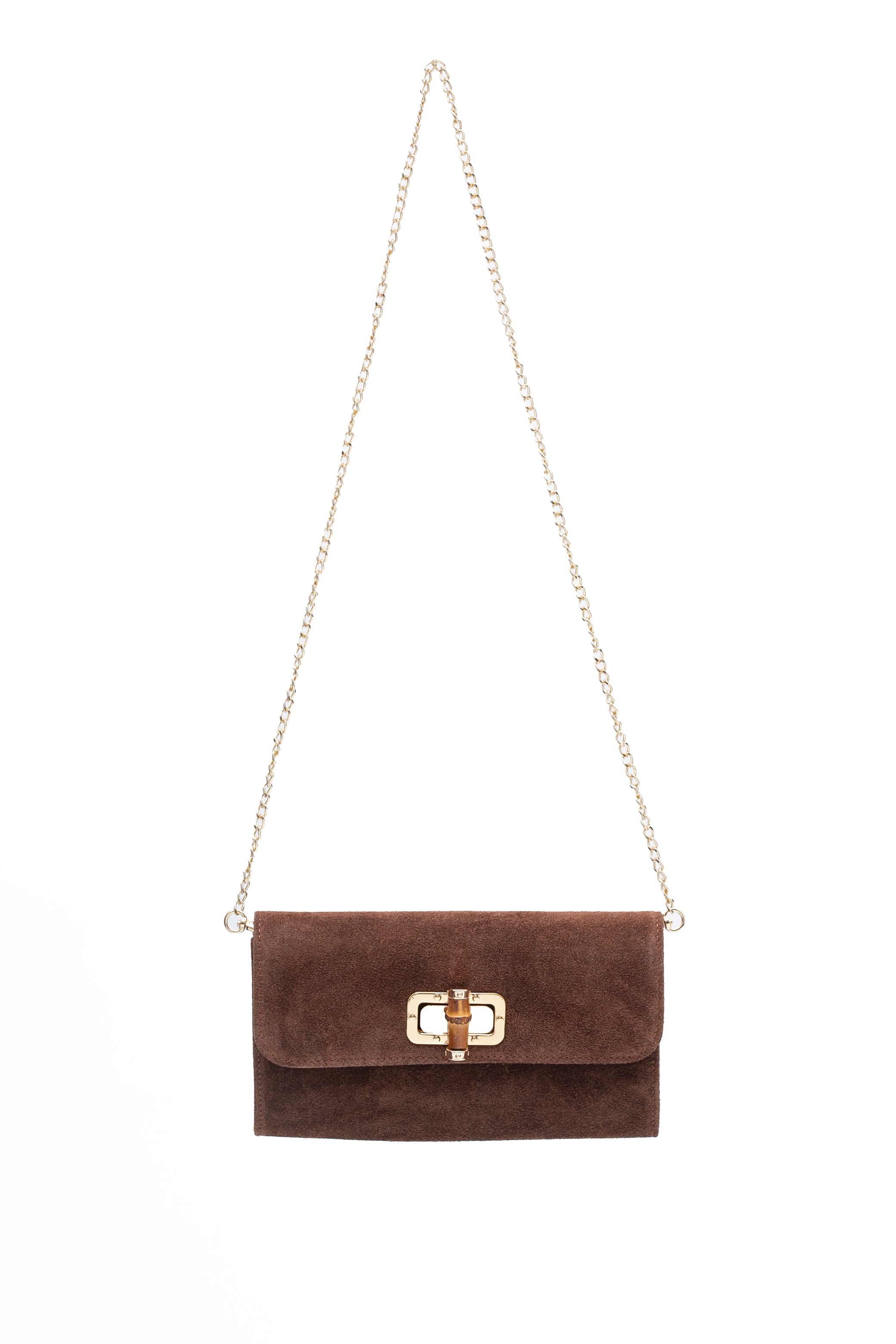 Sac à main en daim avec fermoir en bambou