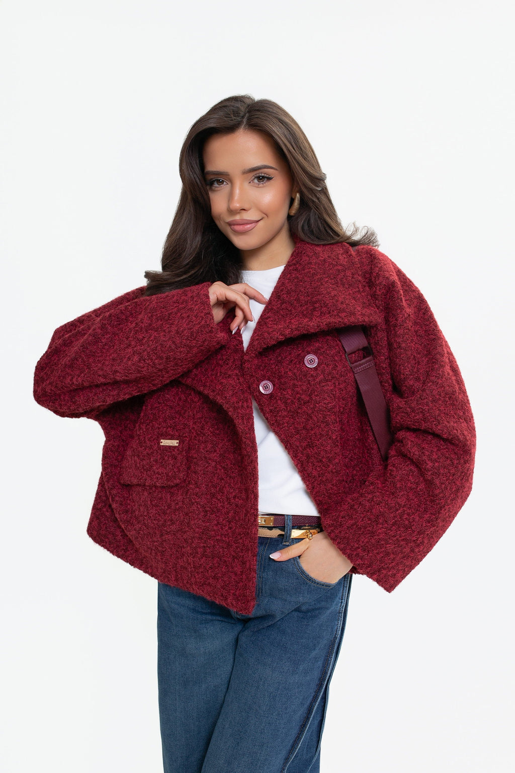 Veste pour femme à col montant et rabats - élégante, style kimono