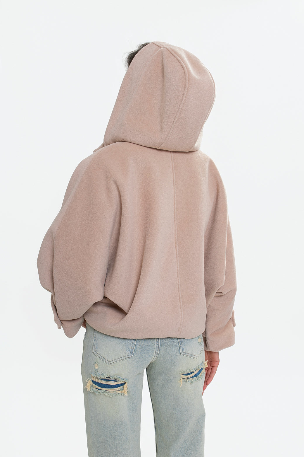 Veste pour femme en molleton avec capuche - coupe kimono, double boutonnage
