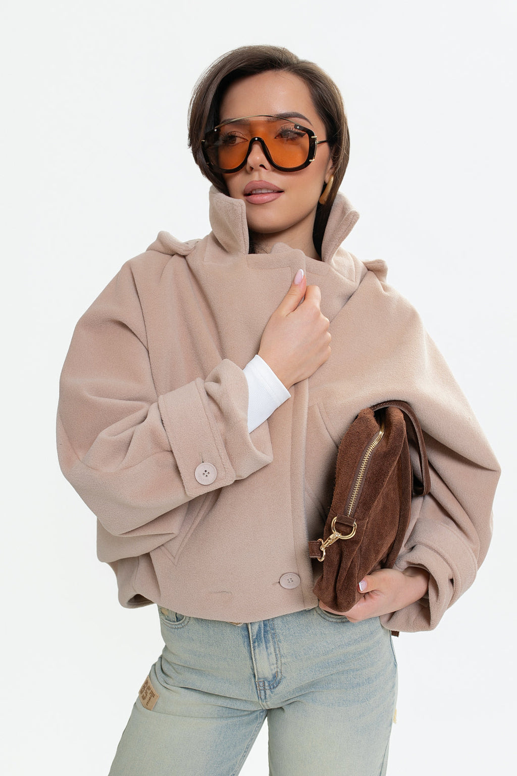 Veste pour femme en molleton avec capuche - coupe kimono, double boutonnage