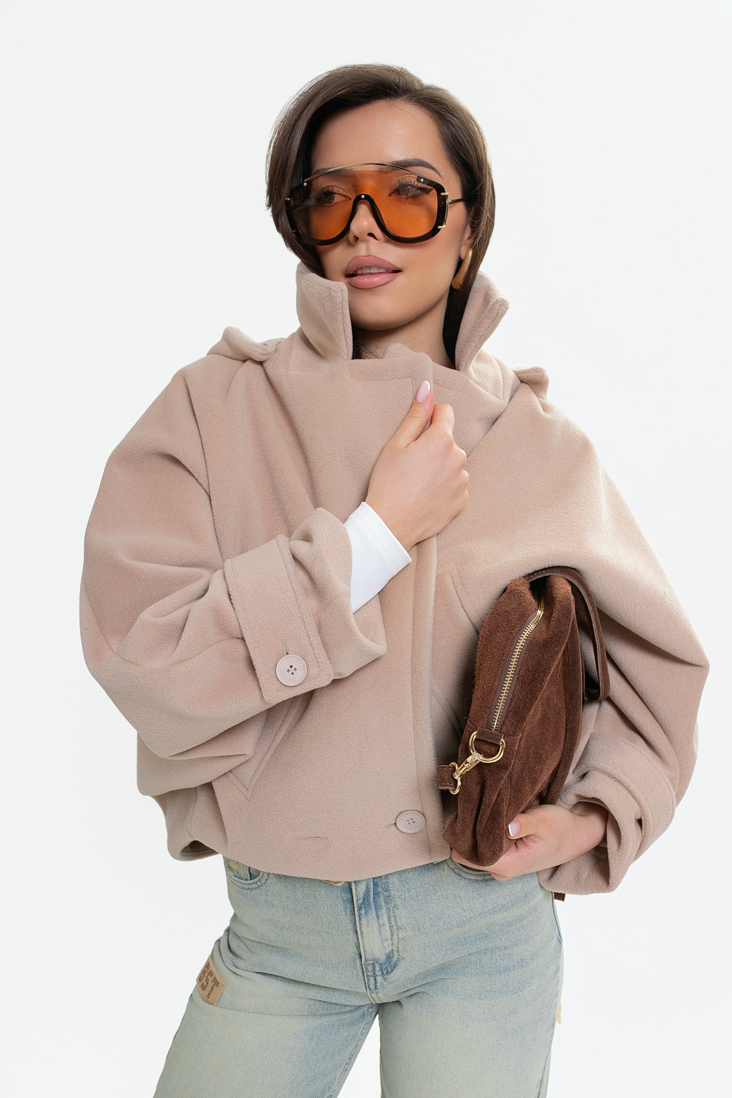 Veste pour femme en molleton avec capuche - coupe kimono, double boutonnage