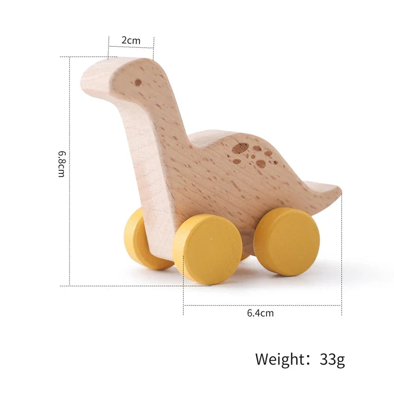 1 pc Beech Wood Montessori Toy Dinosaur with wheels multivariant-8
