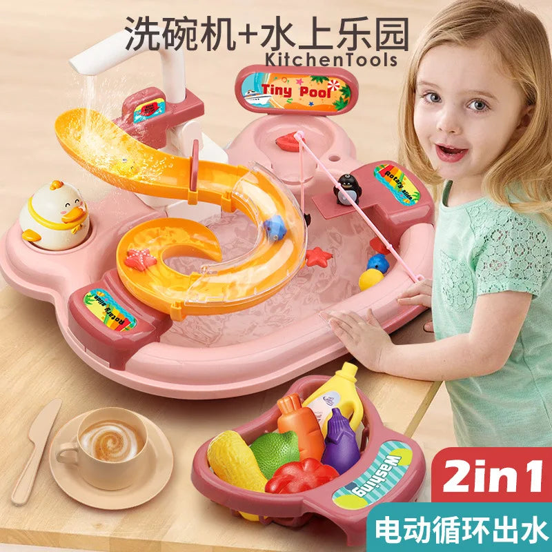 Toy Fishing at the Pool & wash the dishes! with lights and sounds for chidren multivariant-3