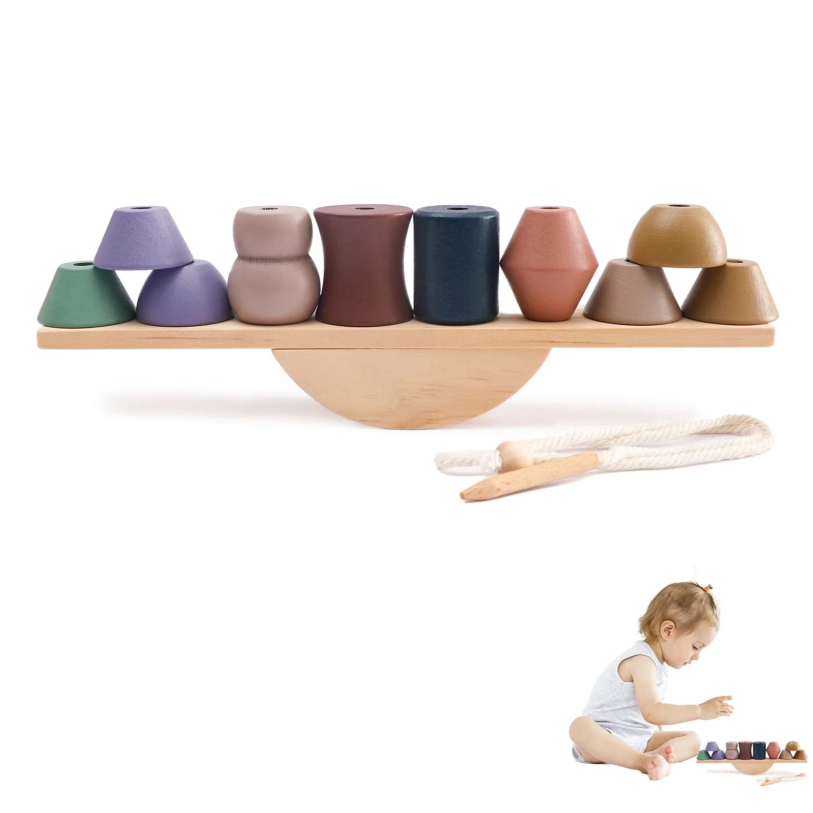 Montessori Wooden Toy Stacking&Threading for children multivariant-14