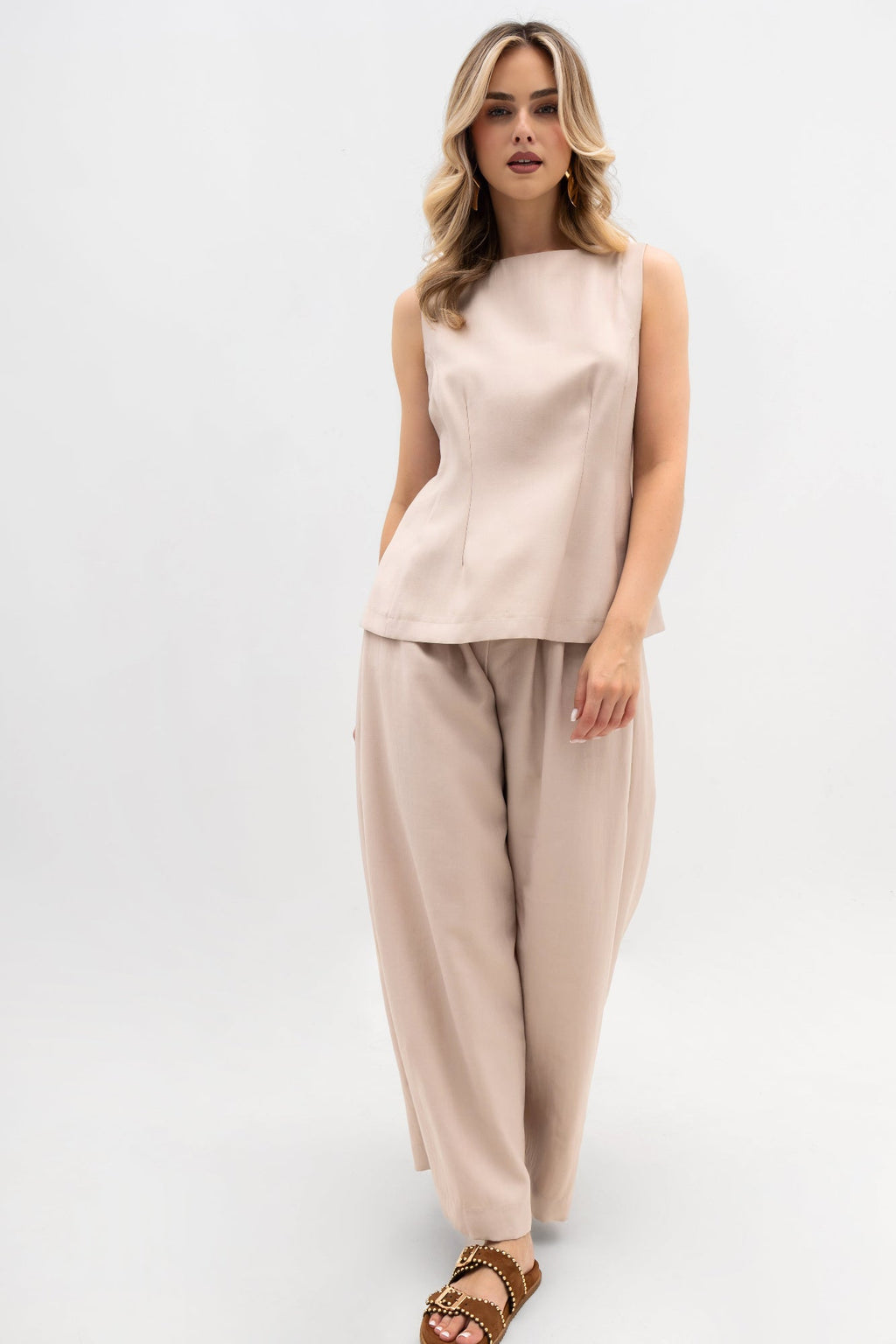 Pantalon large pour femme à plis - coupe élégante avec élastique à la taille