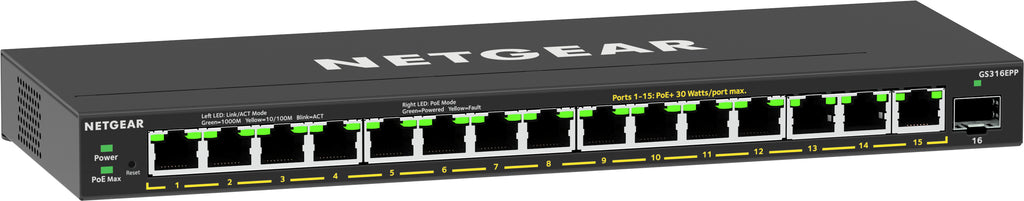 NETGEAR GS316EPP Géré Gigabit Ethernet (10/100/1000) Connexion Ethernet, supportant l'alimentation via ce port (PoE) Noi