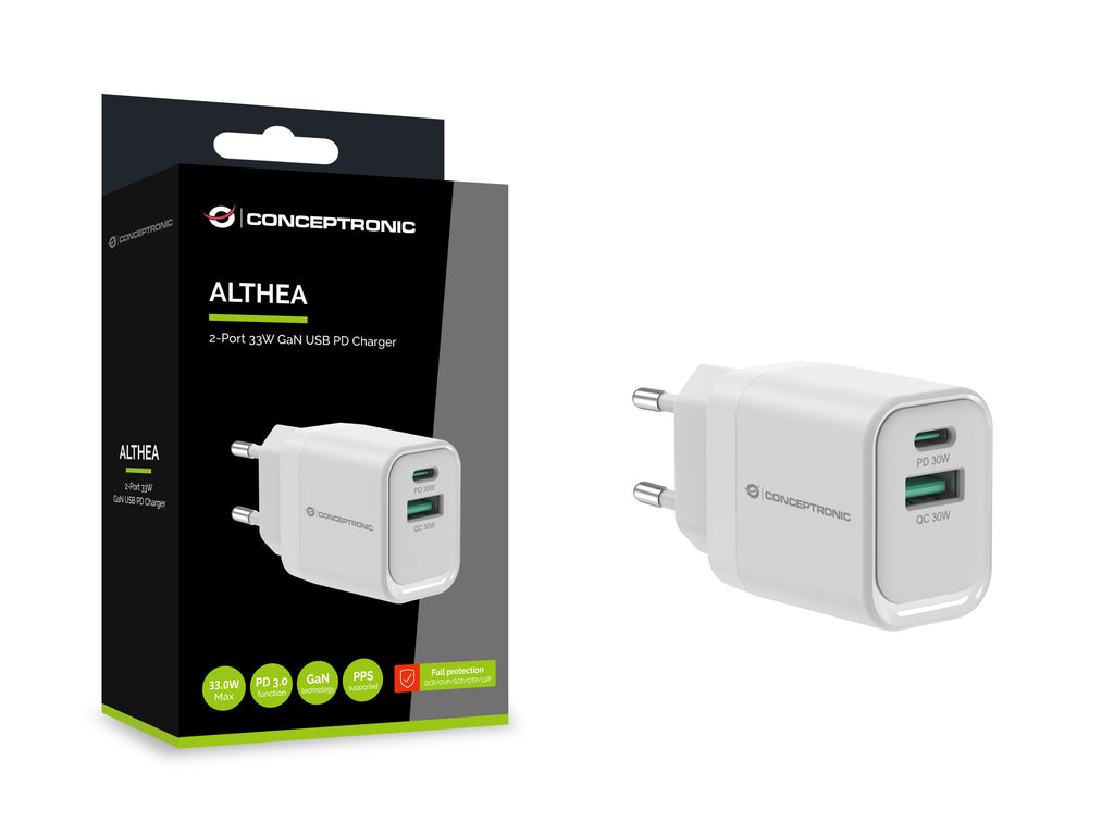 Conceptronic ALTHEA19W33 chargeur d'appareils mobiles Universel Blanc Secteur Charge rapide Intérieure