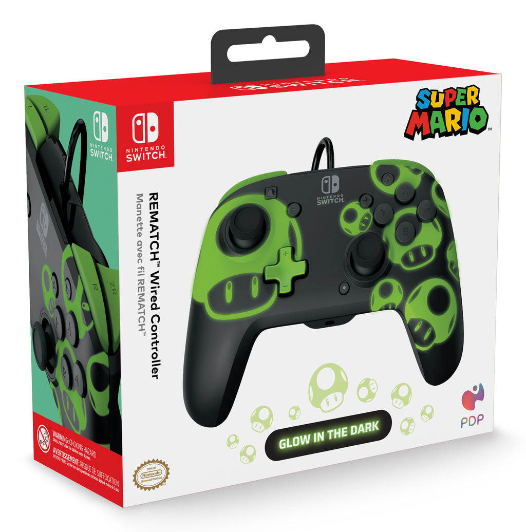 PDP Manette filaire REMATCH: 1-Up Glow in the Dark