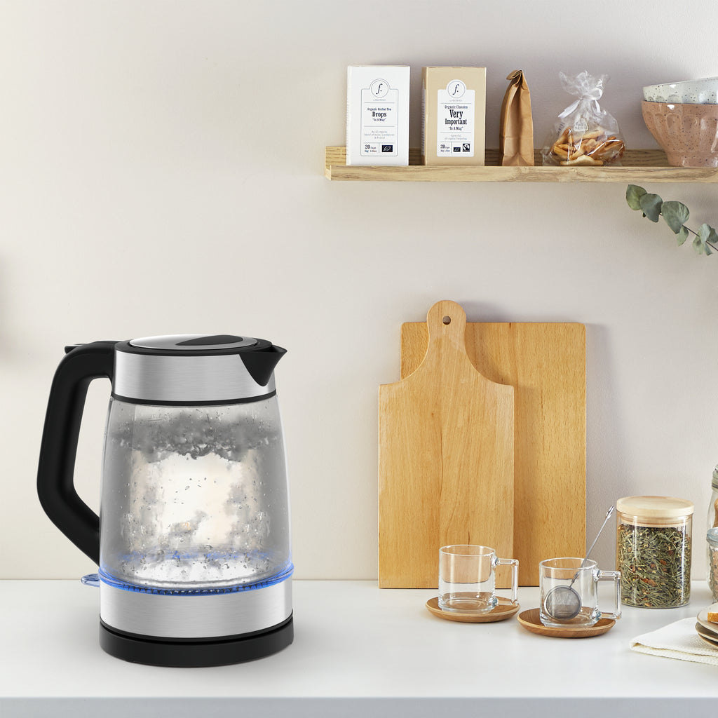 Tefal Glass Kettle KI605830 bouilloire 1,7 L 2200 W Noir, Argent, Transparent