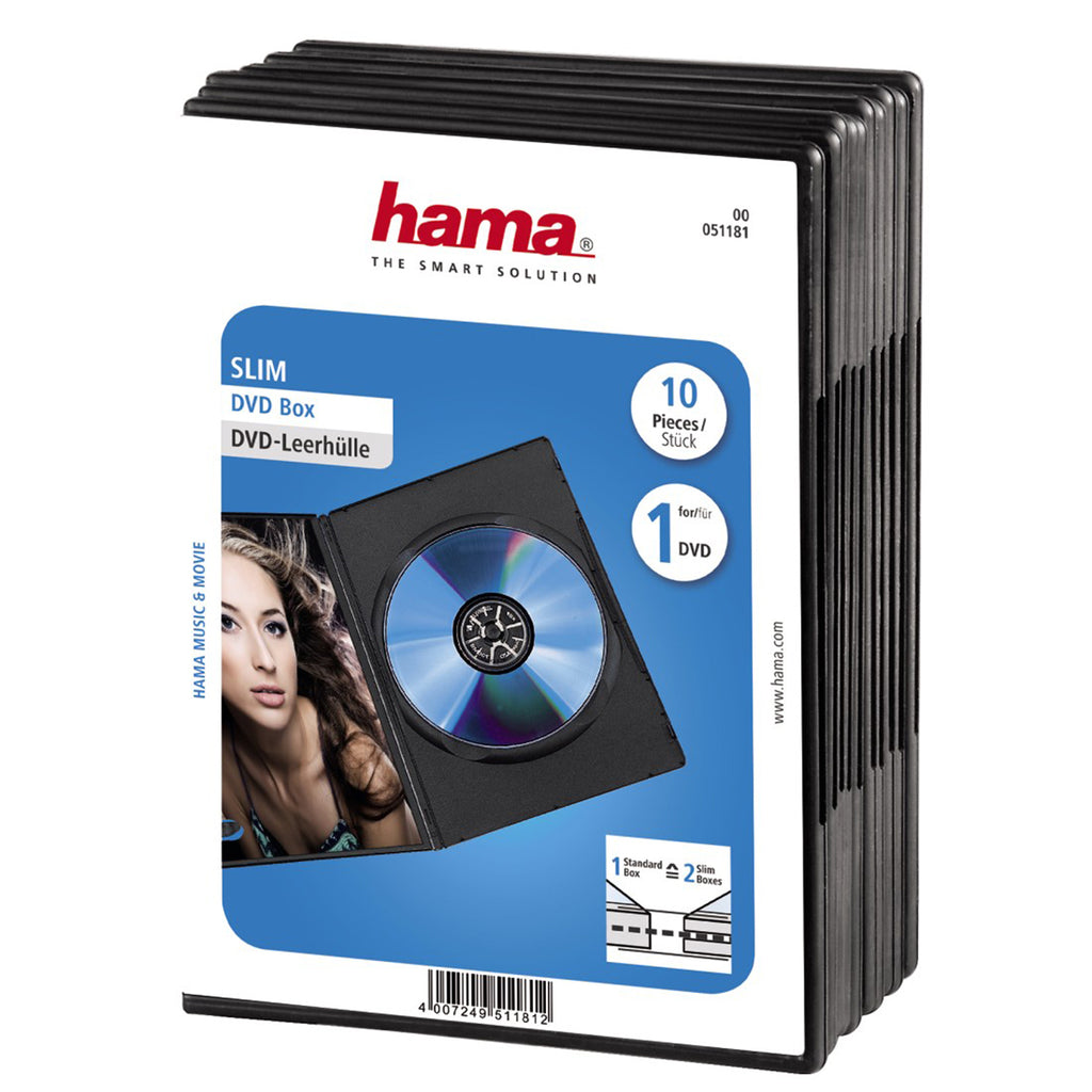 Hama Boîtier "Slim" pour DVD, lot de 10, Noir