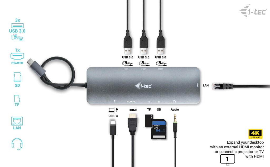 i-tec Metal USB-C Nano Docking Station 4K HDMI LAN Power Delivery 100W