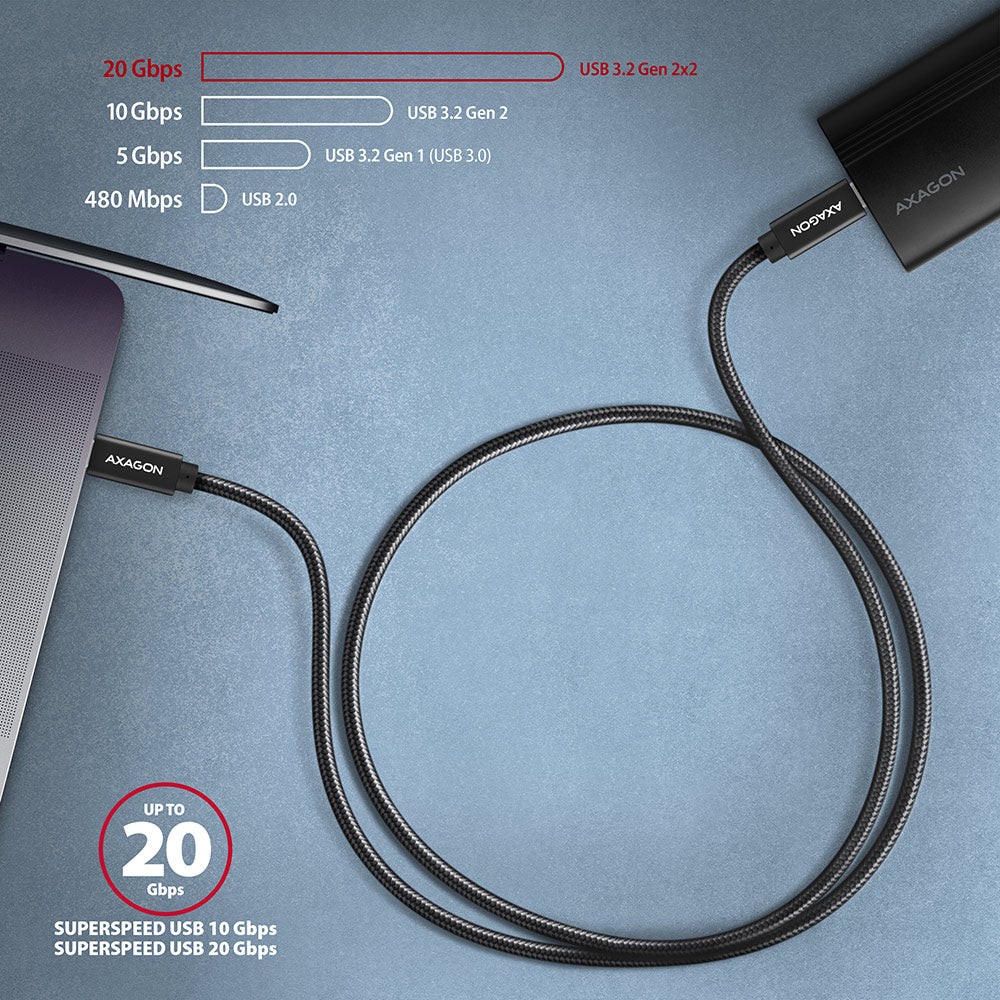 Axagon BUCM32-CM05AB câble USB USB 3.2 Gen 2x2 0,5 m USB C 20 Gbit/s 100 W Noir