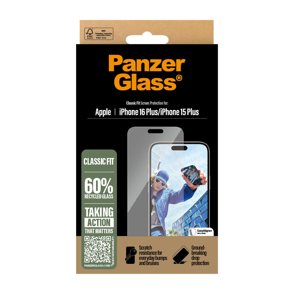 PanzerGlass Protection d'écran Classic Fit pour iPhone 16 Plus et iPhone 15 Plus, Transparent