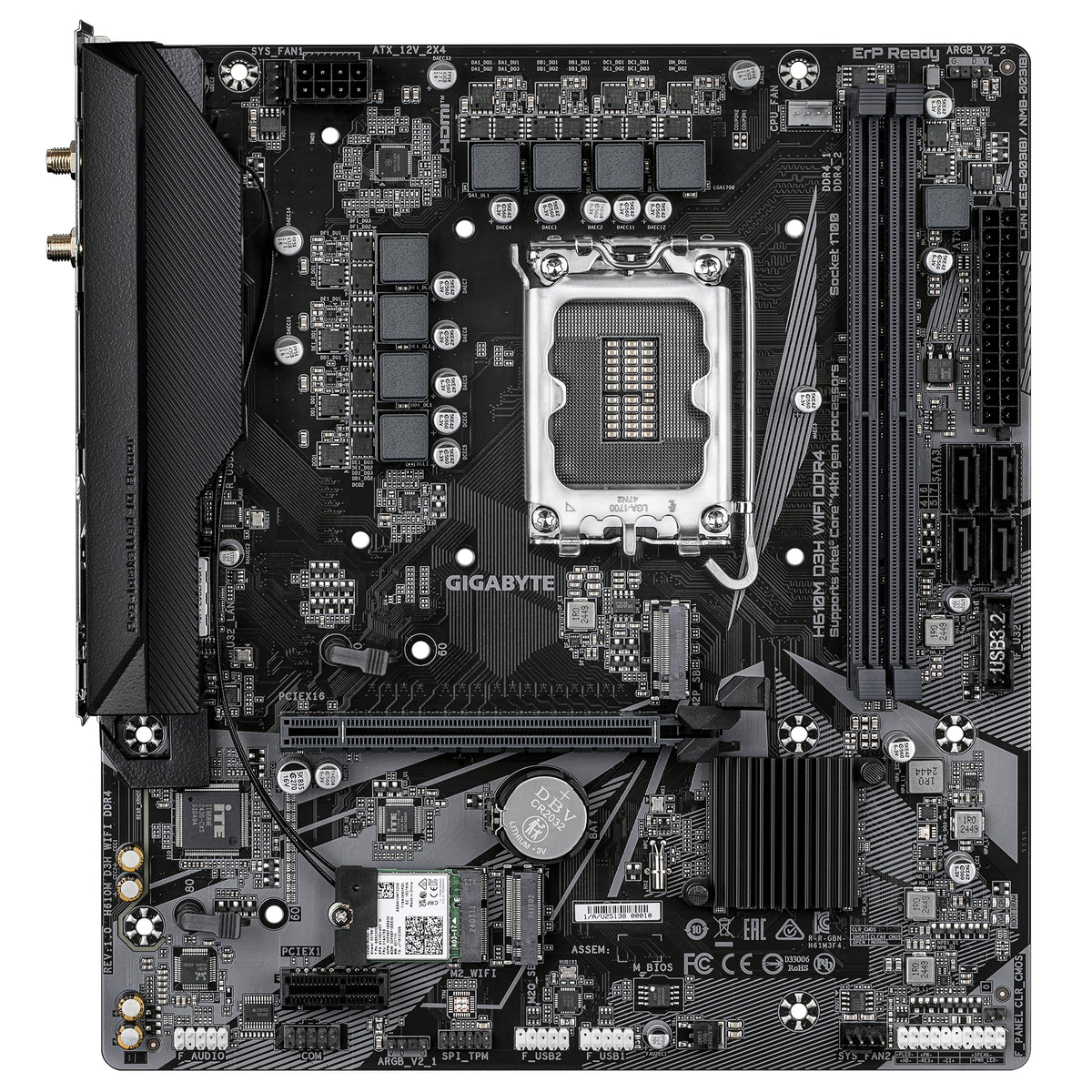 GIGABYTE H610M D3H WIFI DDR4 Carte Mère – Compatible avec processeurs Intel Core 14e génération, VRM 6+1+1 phases, jusqu