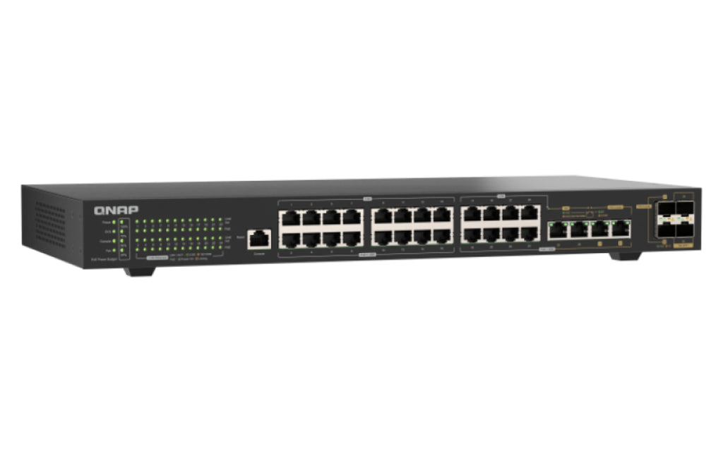 QSW-M2130P-2C2S26T, Management Switch, 24x 2.5GbE RJ45 PoE + 2x 10GbE RJ45 + 2x 10GbE SFP+ + 2x 10GbE Combo - vue 4