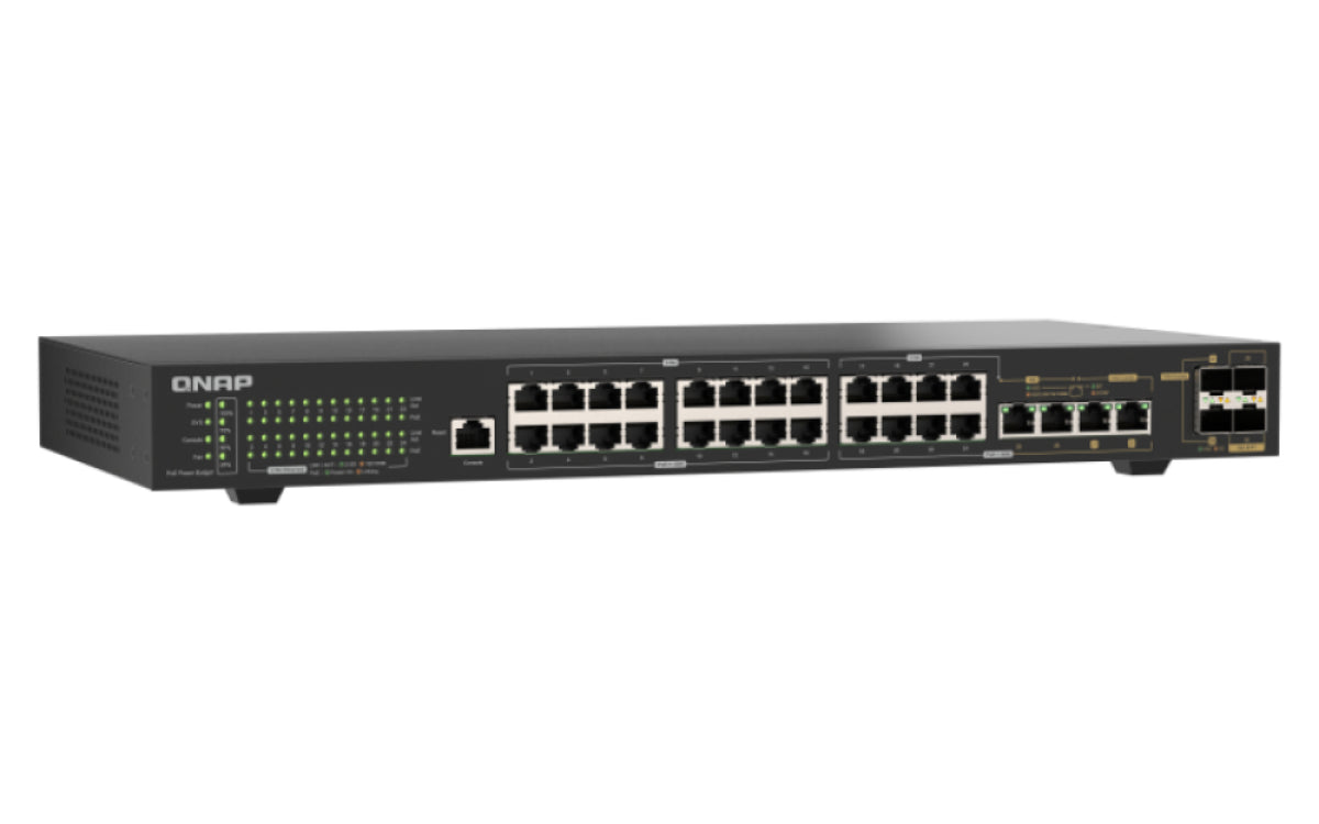 QSW-M2130P-2C2S26T, Management Switch, 24x 2.5GbE RJ45 PoE + 2x 10GbE RJ45 + 2x 10GbE SFP+ + 2x 10GbE Combo - vue 4