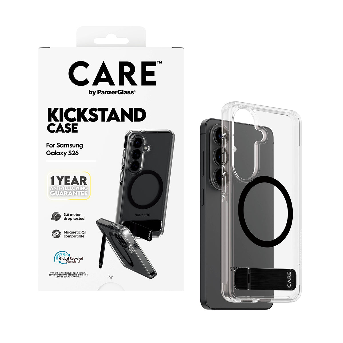 PanzerGlass CARE Kickstand Case Transparent avec Qi pour Samsung Galaxy S26