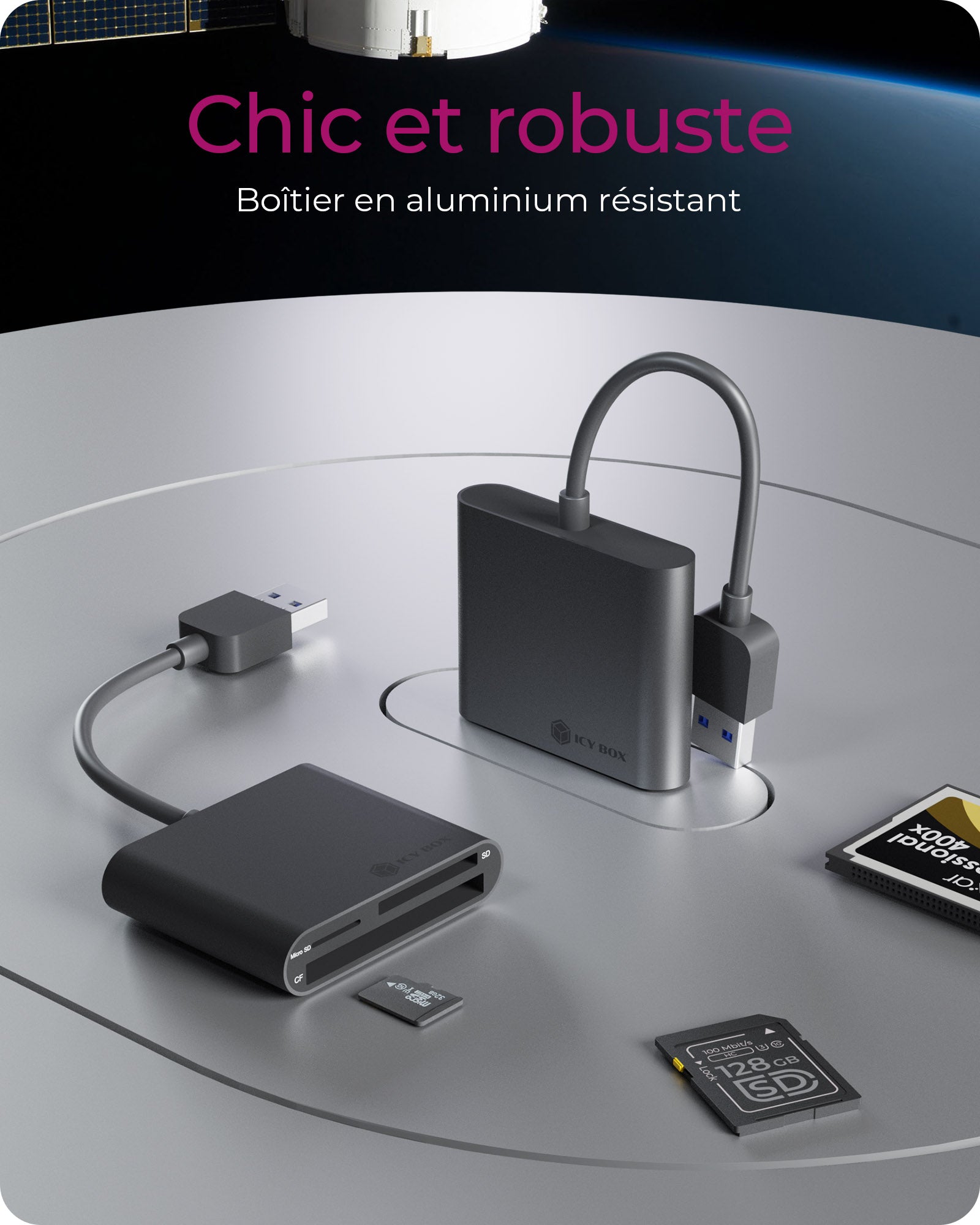 ICY BOX IB-CR301-U3 lecteur de carte mémoire USB 3.2 Gen 1 (3.1 Gen 1) Noir