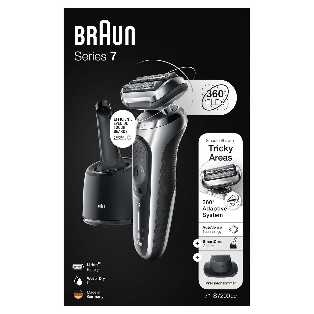 Braun Series 7 71-S7200cc Rasoir à grille Tondeuse Noir, Argent