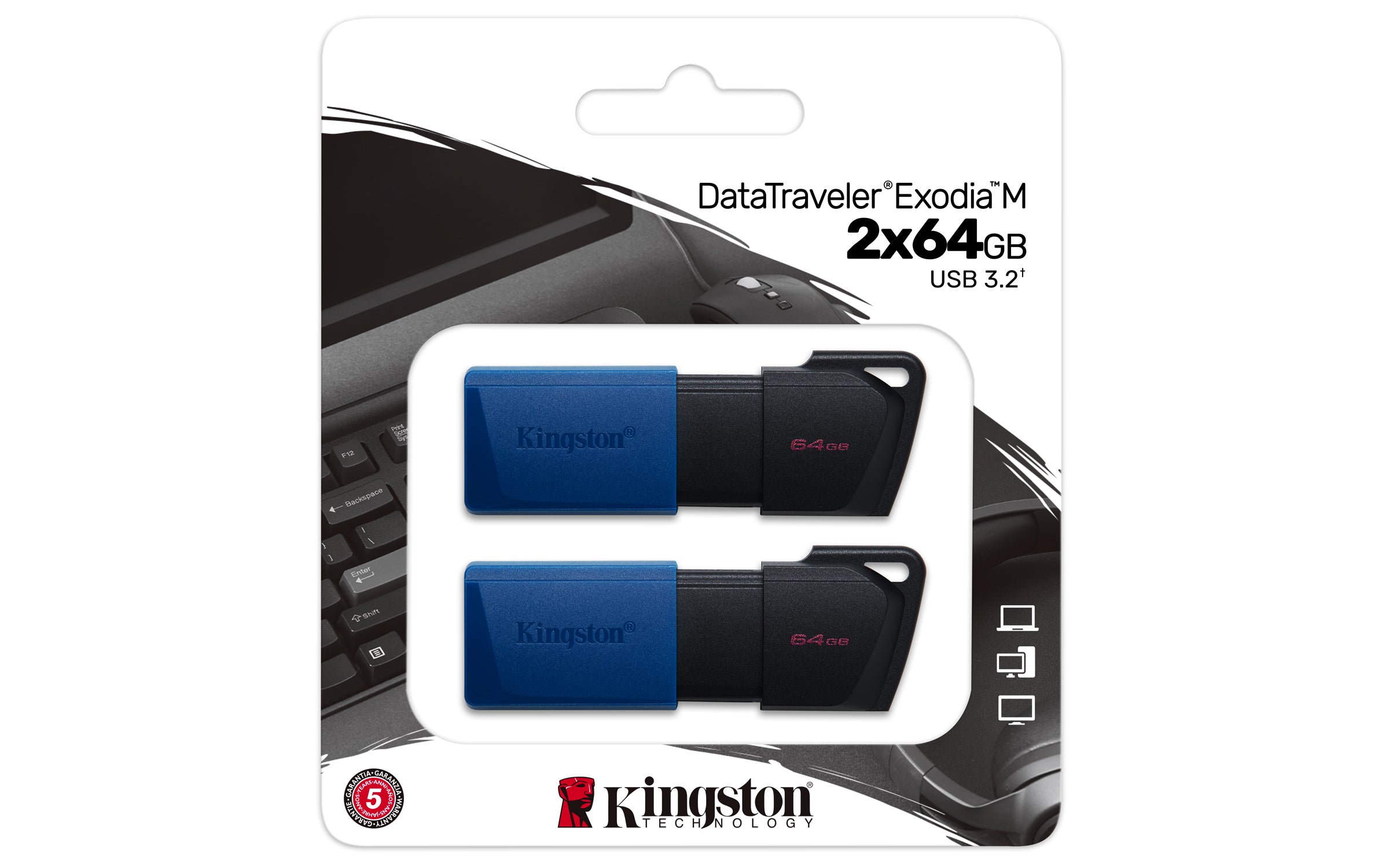 Kingston Technology DataTraveler 64GB USB3.2 Gen 1 Exodia M (Noir + Bleu) - 2 Pieces