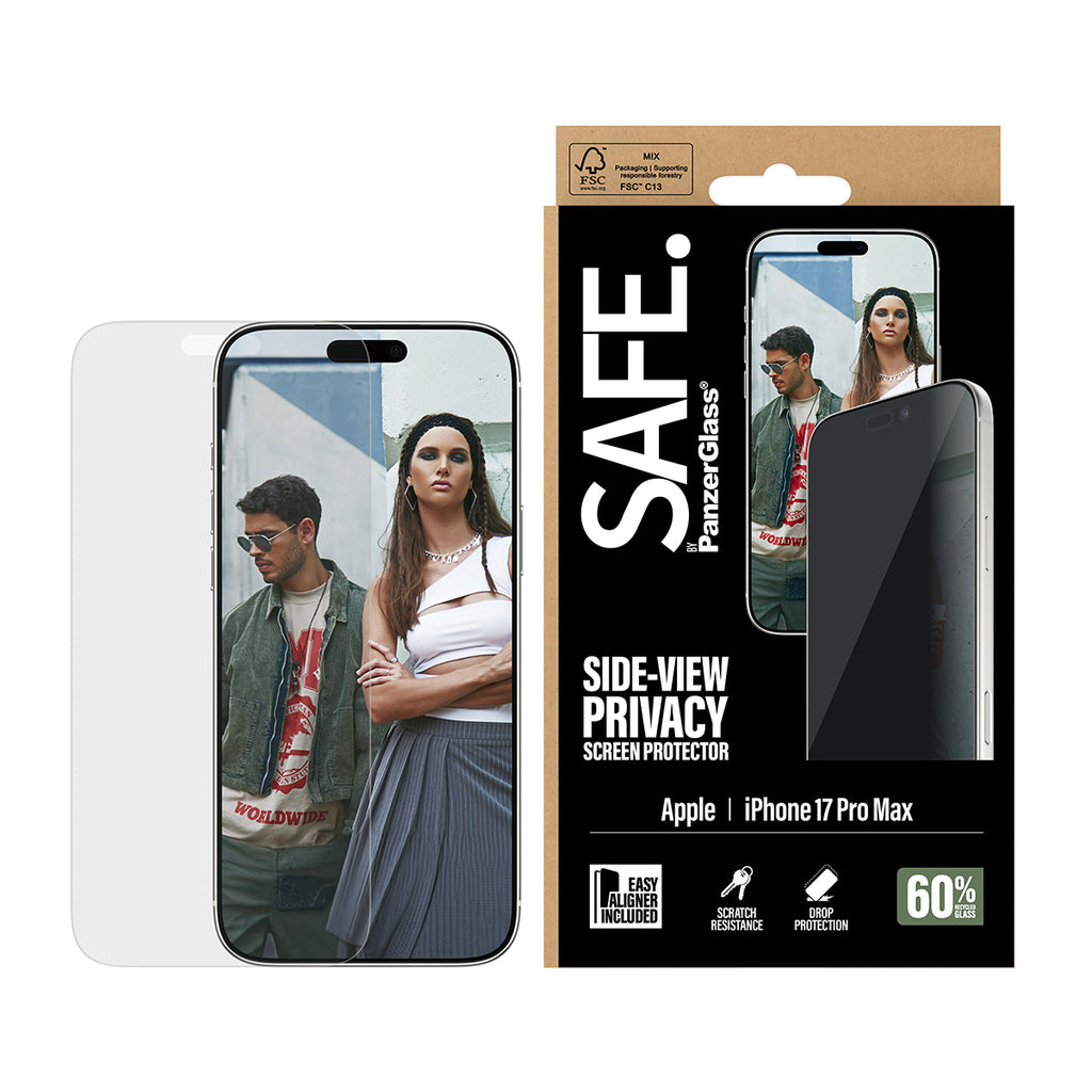 PanzerGlass SAFE. by 2-Way Privacy Screen Protector pour iPhone 17 Pro Max, Ultra-Wide Fit avec EasyAligner