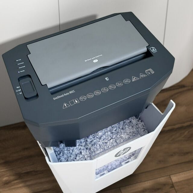 HP OneShred Auto 80CC destructeur de papier Destruction croisée 68 dB 22 cm Blanc
