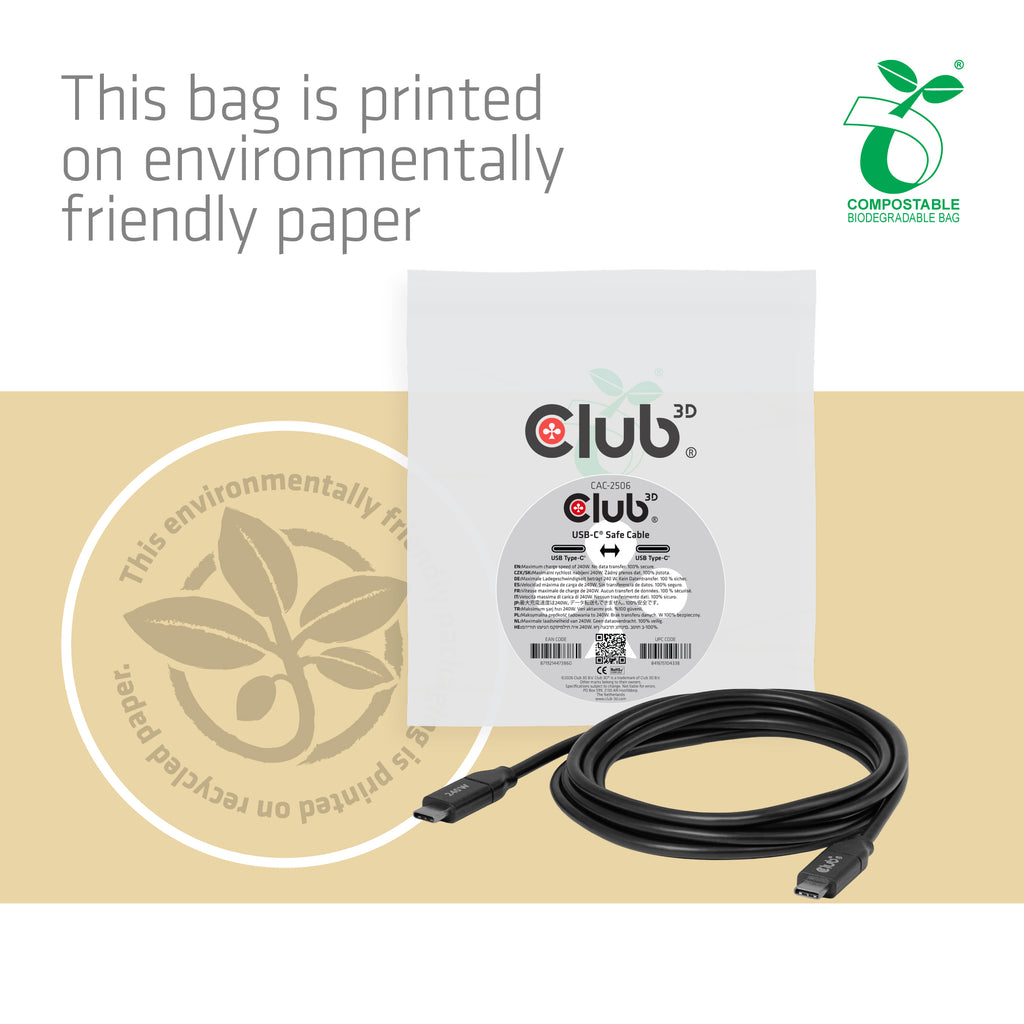 CLUB3D Câble USB-C® sécurisé 240 W sans transmission de données, 2 m / 6,56 pi