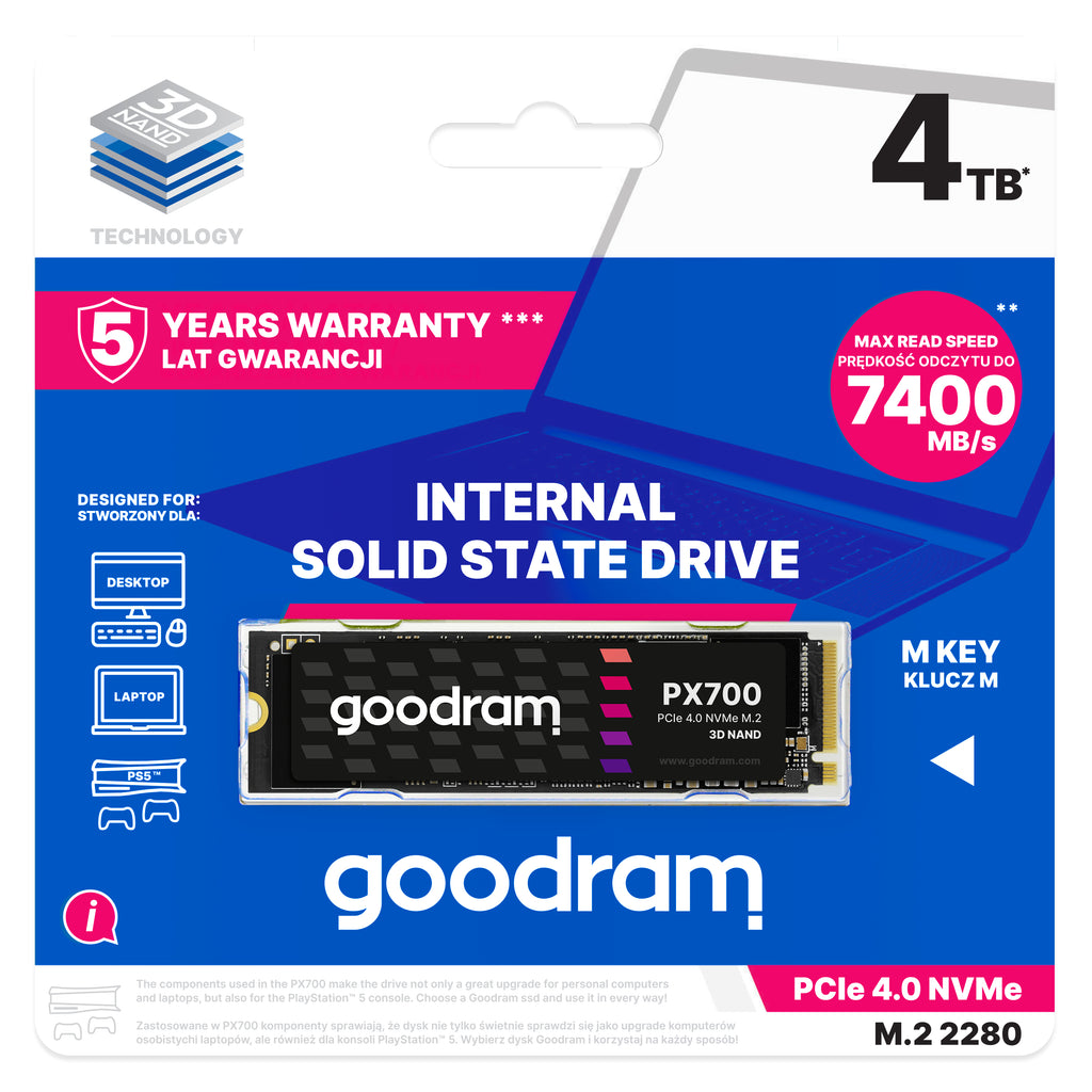Goodram PX700 SSD SSDPR-PX700-04T-80 disque SSD 4 To M.2 PCI Express 4.0 NVMe 3D NAND