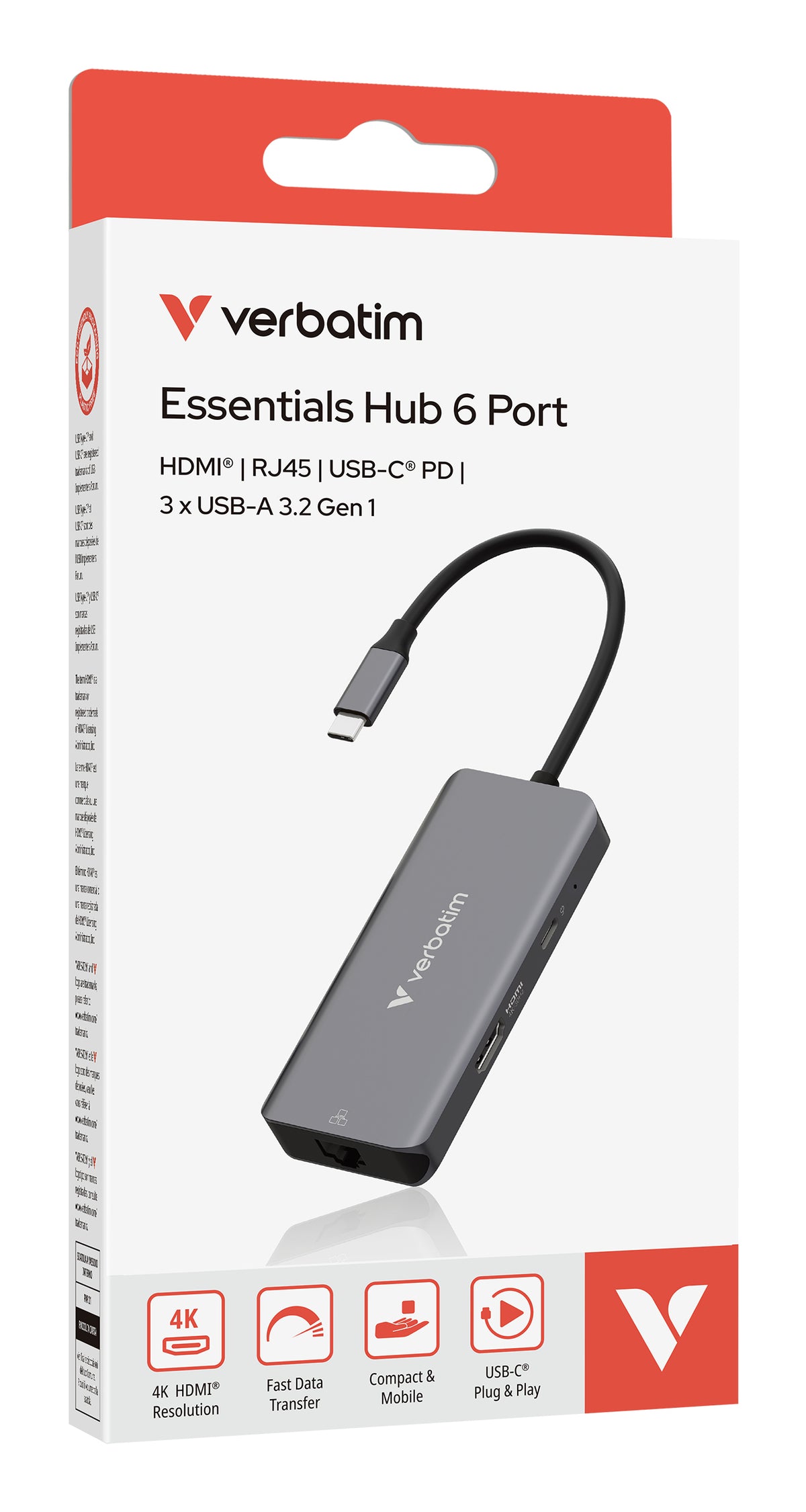 Verbatim Hub Multiports USB-C Essentials, HDMI 4K, Ethernet RJ45, USB-C PD 3.0 et USB-A 3.2 Gen 1