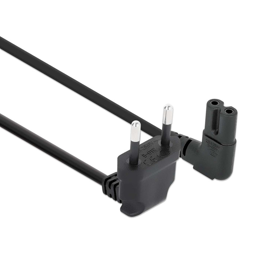 Manhattan Câble d'alimentation Angulaire CEE 7/16 vers C7 Femelle, 2m, 2,5A, Noir