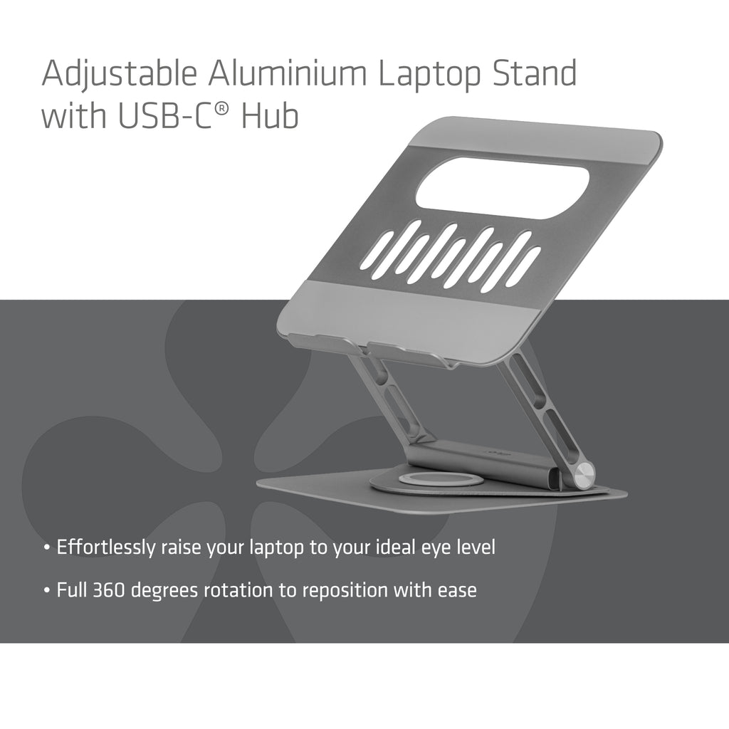 CLUB3D Support réglable en aluminium pour ordinateur portable avec hub USB-C®