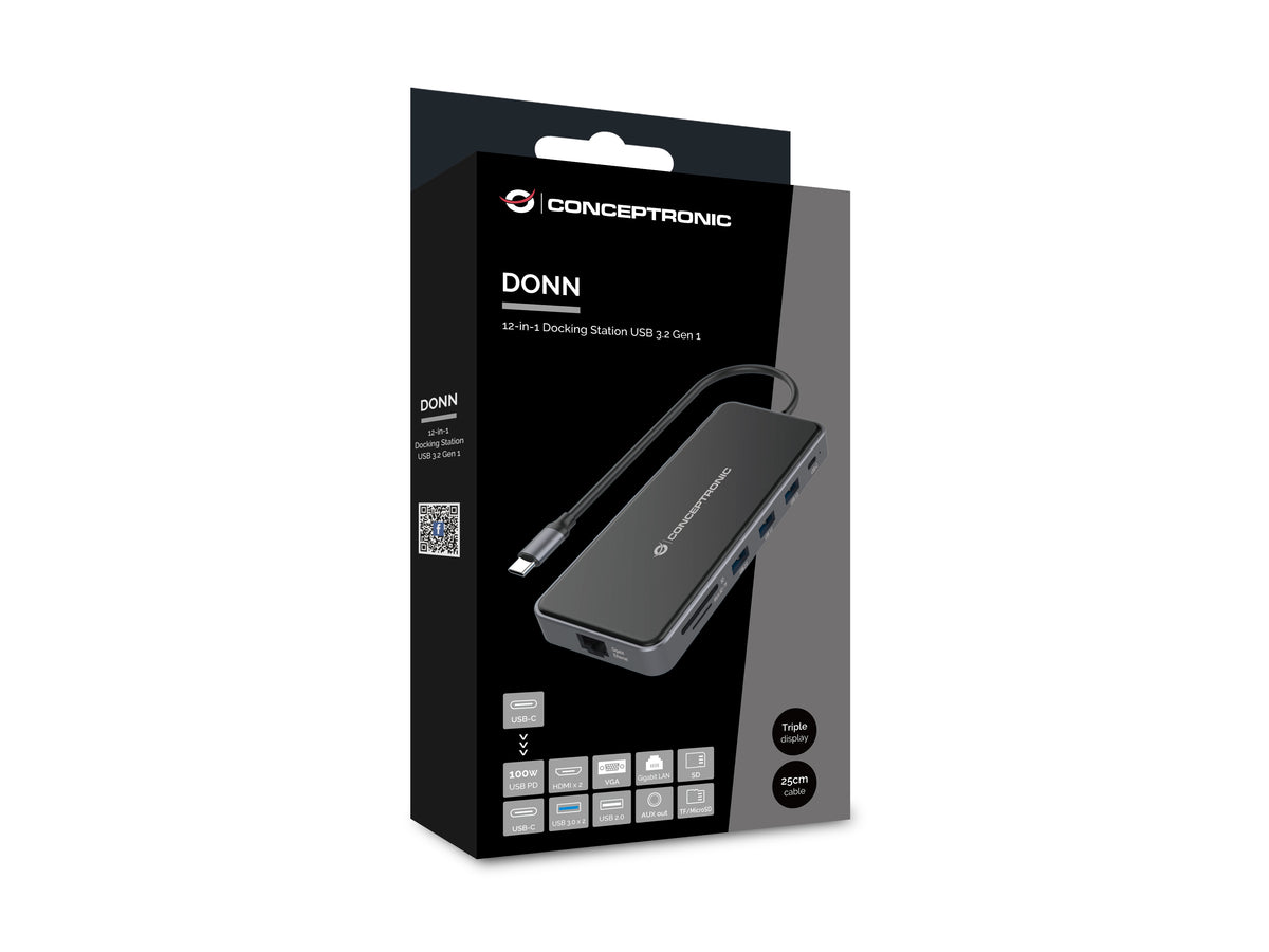Conceptronic DONN15G Station d'accueil USB 3.2 Gen 1 Type-C, Gris