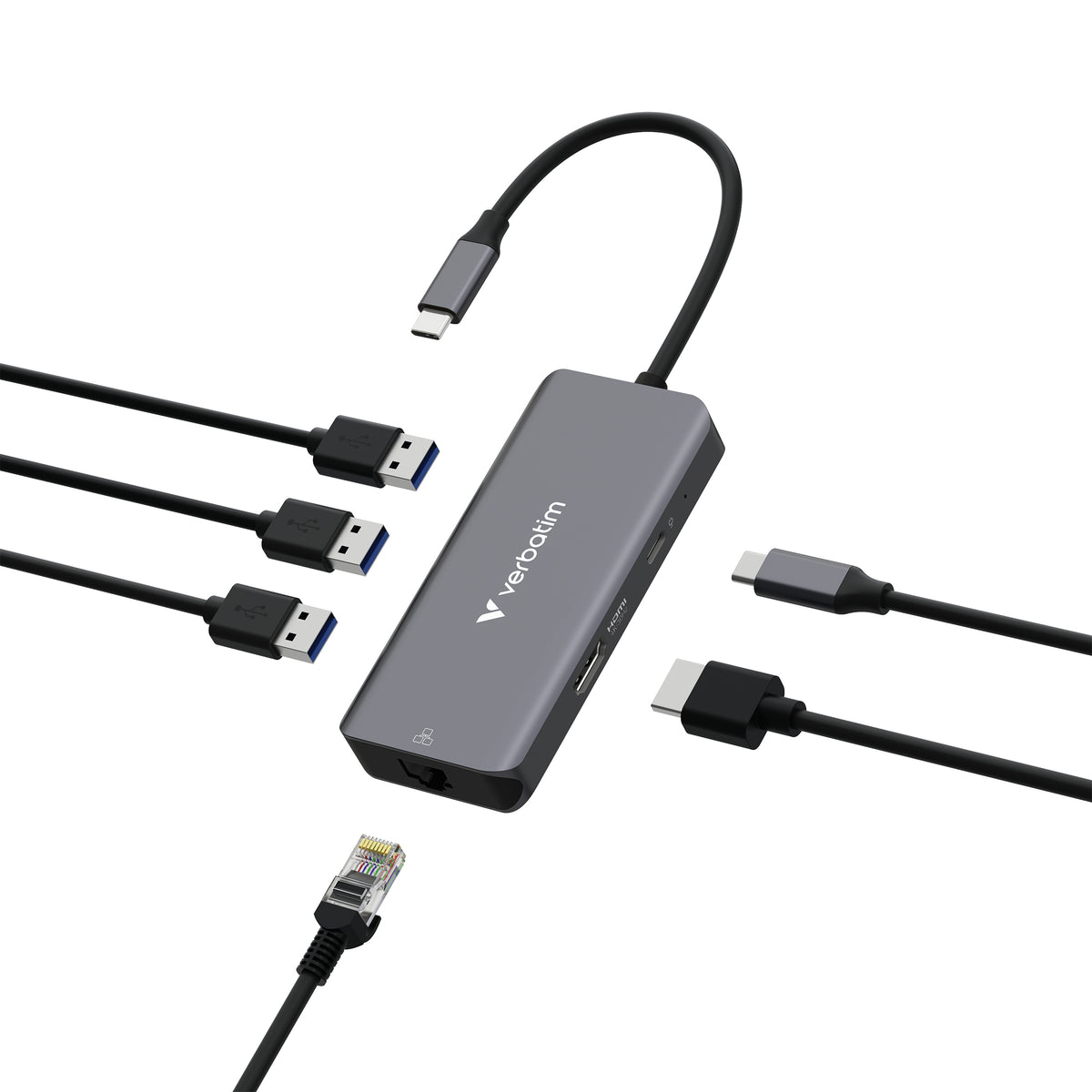 Verbatim Hub Multiports USB-C Essentials, HDMI 4K, Ethernet RJ45, USB-C PD 3.0 et USB-A 3.2 Gen 1