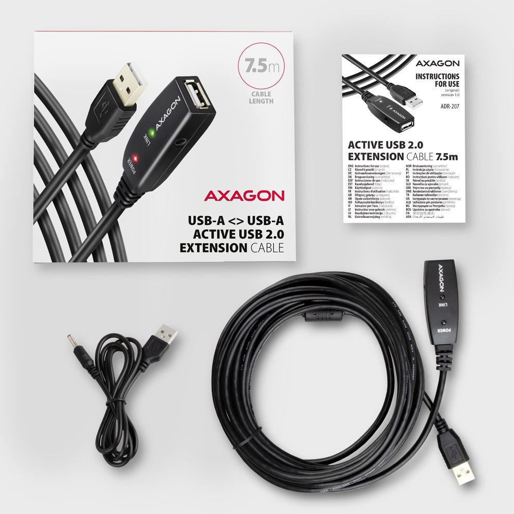 Axagon ADR-207 câble USB USB 2.0 7,5 m USB A 0,48 Gbit/s Noir