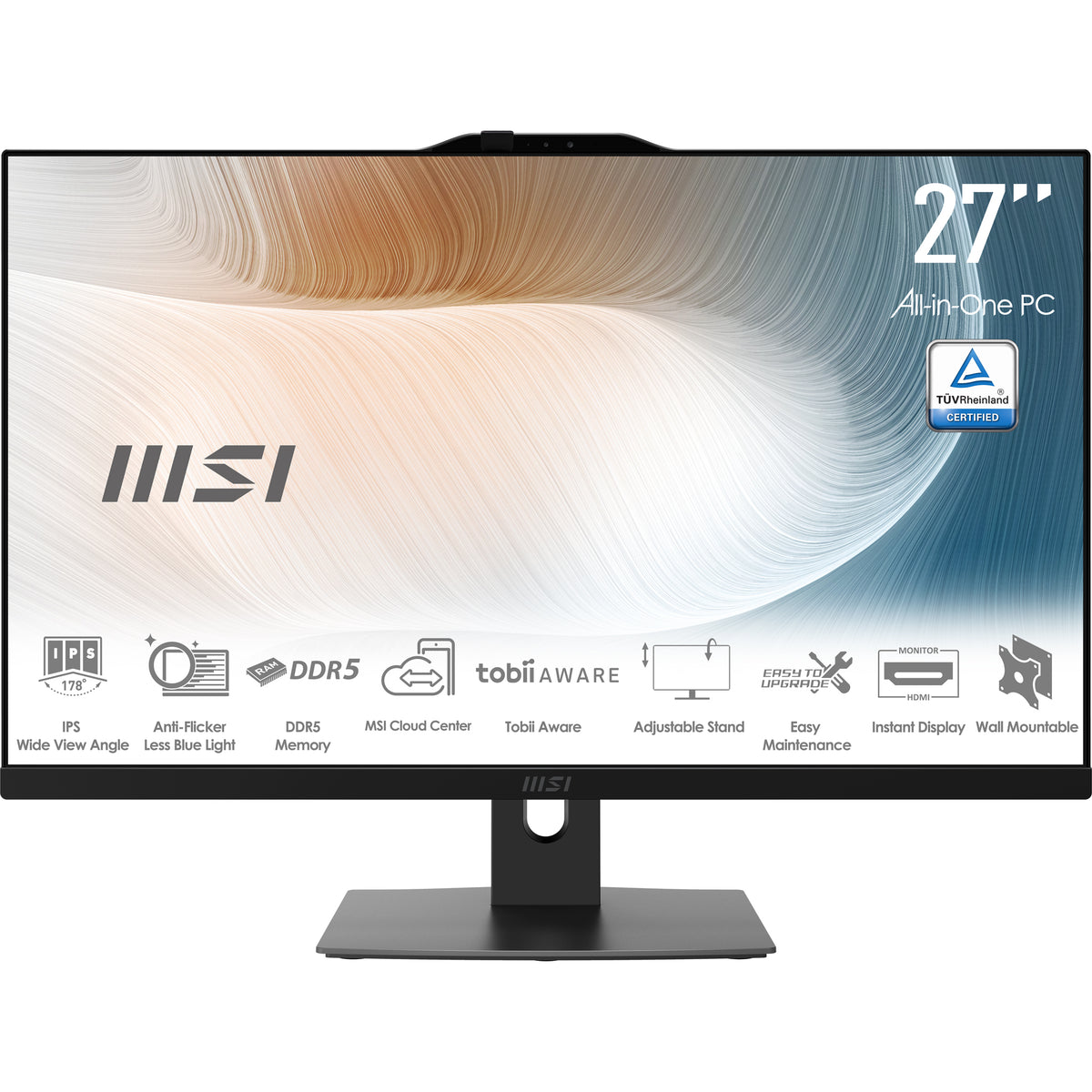 MSI Modern AM272P 1M-855EU Intel Core 5 120U 68,6 cm (27") 1920 x 1080 pixels PC All-in-One 16 Go DDR5-SDRAM 512 Go SSD Windows 11 Pro Wi-Fi 6E (802.11ax) Noir