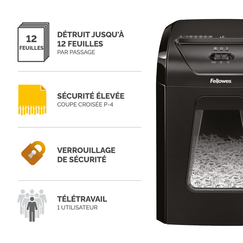 Fellowes Powershred 12C destructeur de papier Destruction croisée 22,5 cm Noir