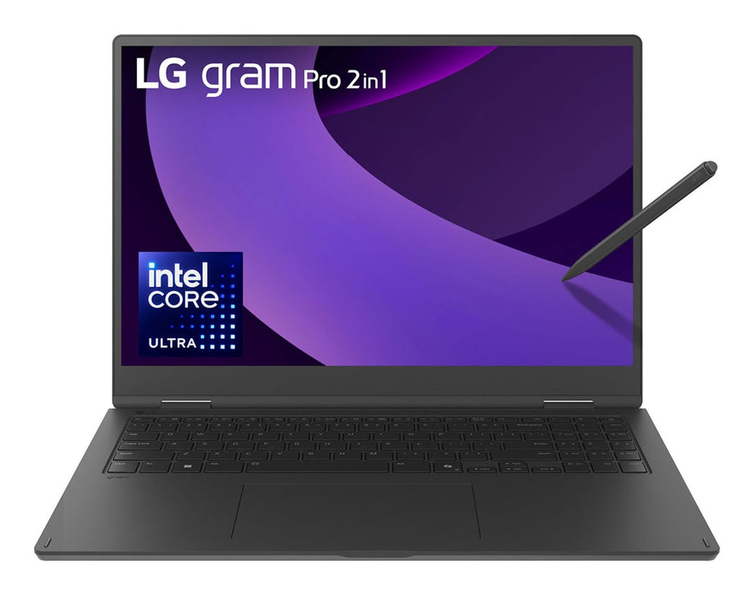 LG Gram Pro 16TB90TP Intel Core Ultra 7 255H Hybride (2-en-1) 40,6 cm (16") Écran tactile WQXGA+ 16 Go LPDDR5x-SDRAM 1 To SSD Wi-Fi 7 (802.11be) Windows 11 Pro Allemand Noir