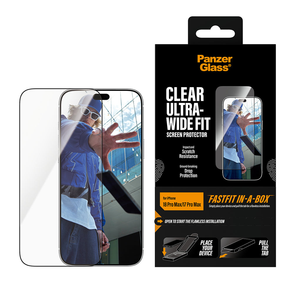 PanzerGlass ® Screen Protector iPhone 2026 Pro Max | 17 Pro Max | Ultra-Wide Fit w. FASTFIT IN-A-BOX Protection d'écran 