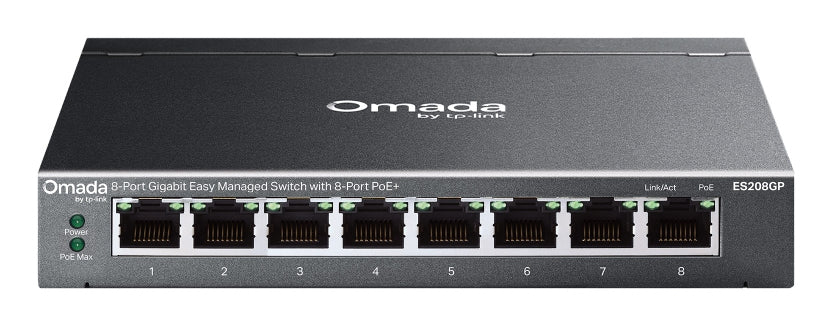 TP-Link Omada ES208GP Commutateur Réseau Géré L2 Gigabit Ethernet PoE Rail DIN Noir