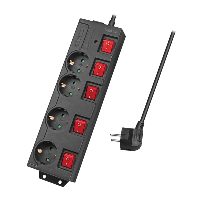 LogiLink LPS251 Multiprise 4 Prises CA, Câble 1,5 m, Noir