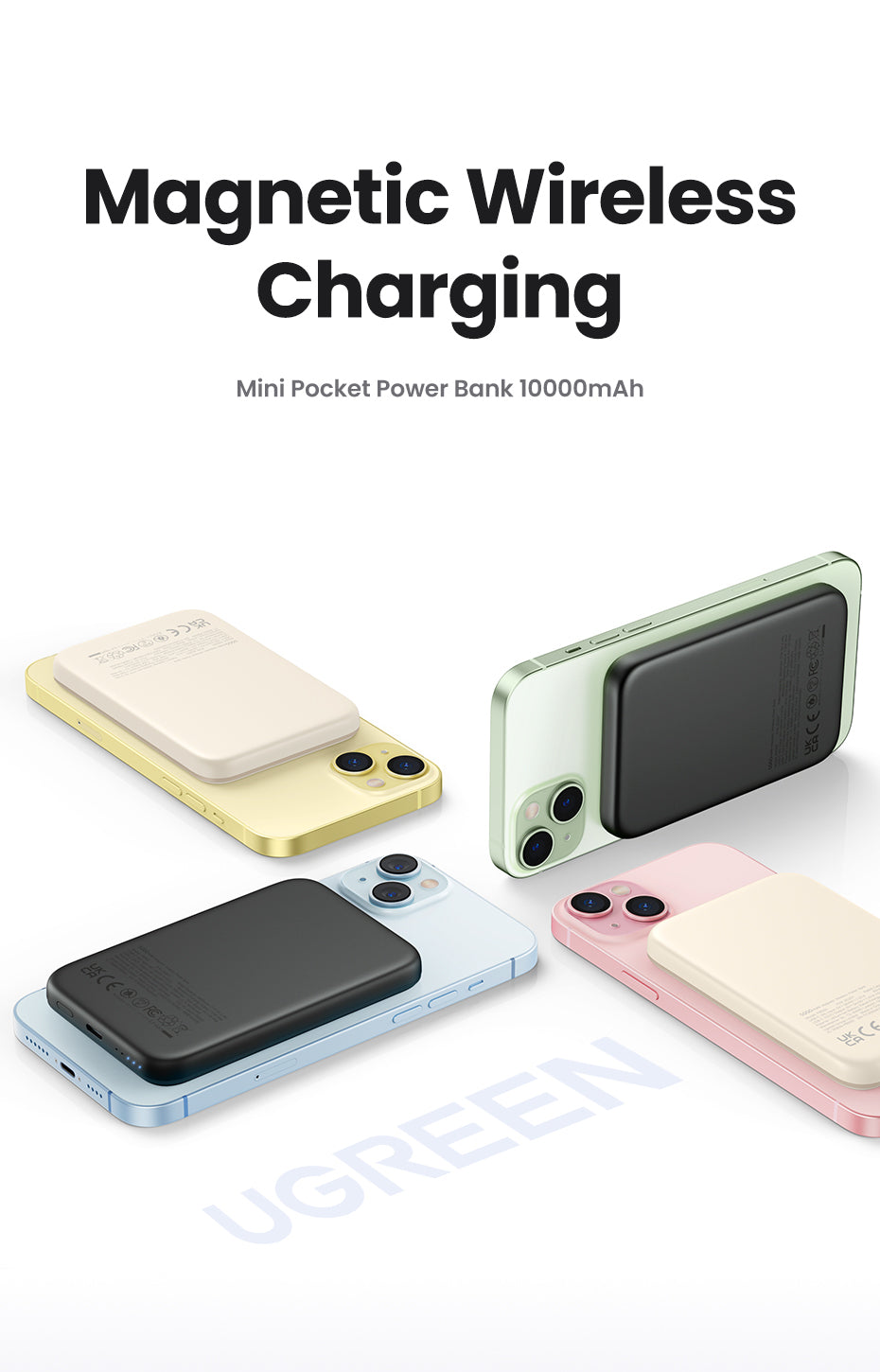 Ugreen 25208 Batterie Externe 10000 mAh Recharge Sans Fil, Beige