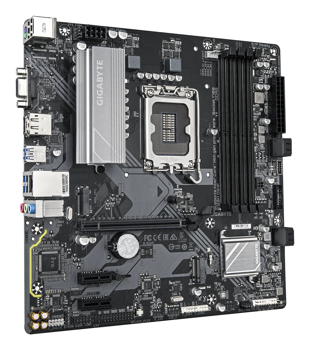 GIGABYTE B760M D3HP Carte Mère - Processeurs Intel Core 14ème Génération, VRM 4+1+1 phases, jusqu'à 5600 MHz DDR5, 2xPCIe 4.0 M.2, LAN GbE, USB 3.2 Gen 1